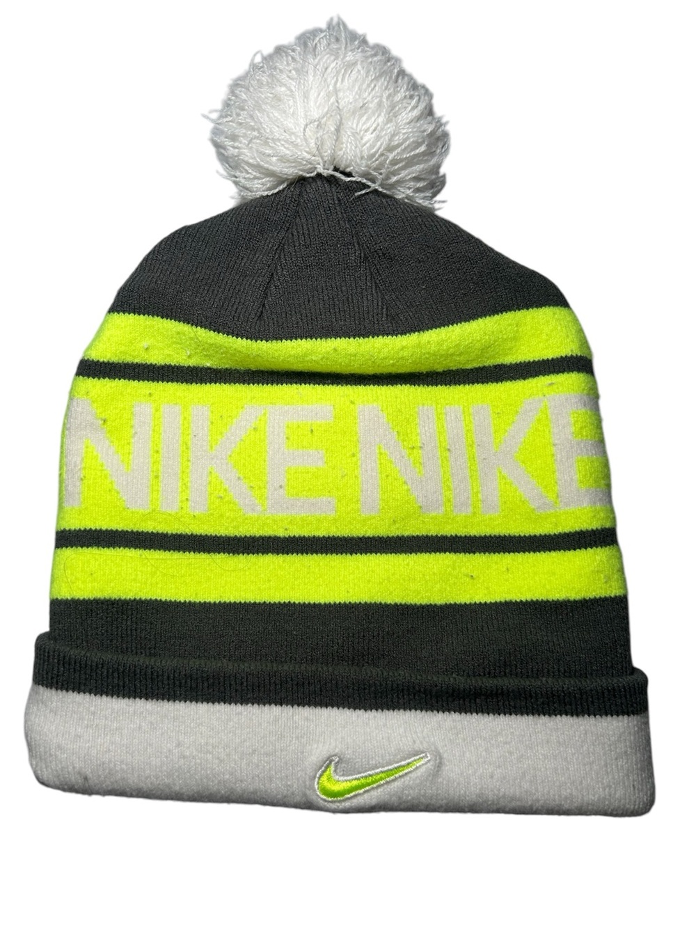 Nike Kids' Pom Beanie Hat in Neon Yellow & Gray Winter Warm